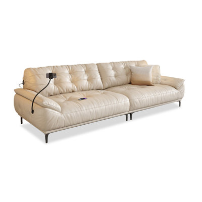 White Genuine Leather Modular Sofa cushion couch