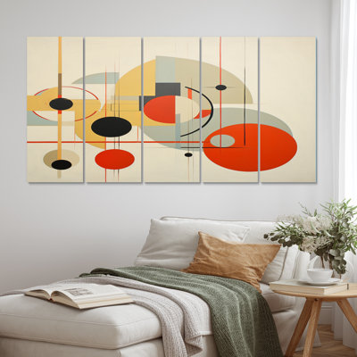 Distant Galaxies Midcentury Elegant Retro V - Modern Midcentury Wall Art Print - 5 Equal Panels