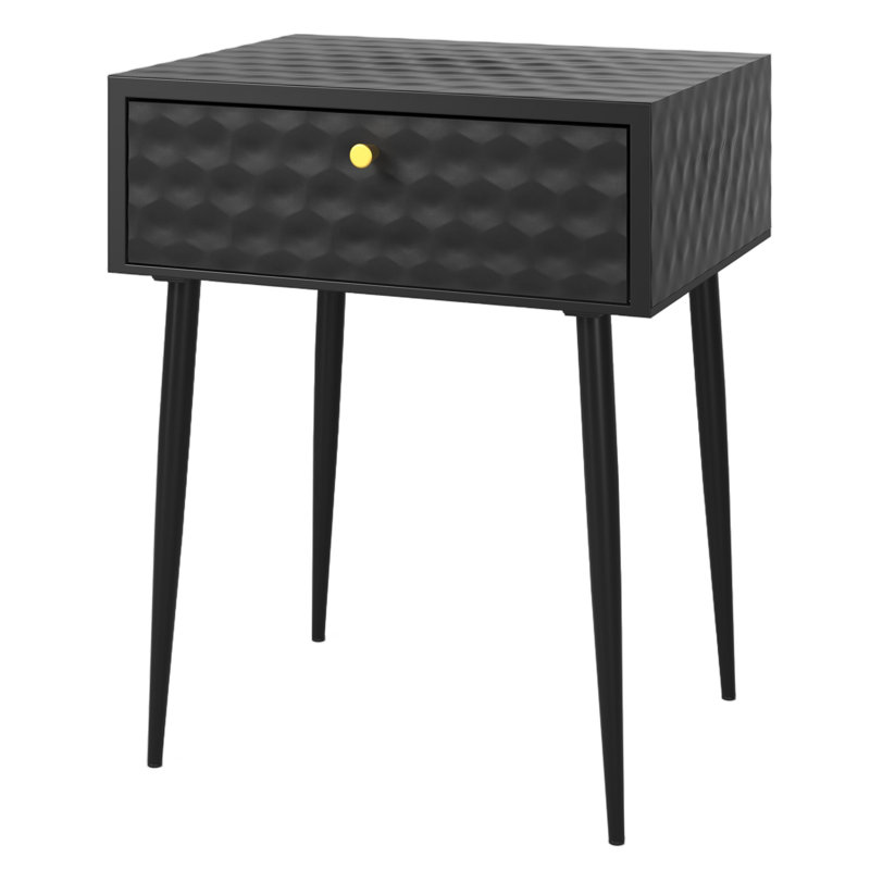 Loar 1-Drawer Metal Bedside Cabinet, Eccentric Mid-Century Nightstand for Bedroom, Black