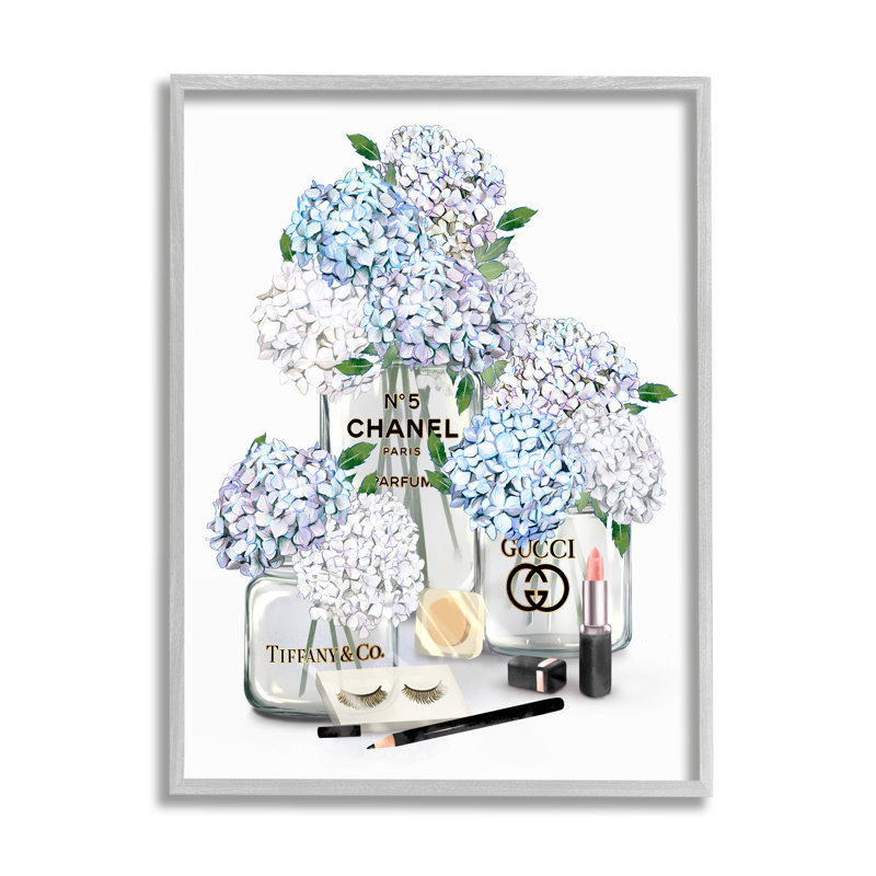 Bouteilles de parfum Glam White Blue Hydrangeas, H 20 po x l 16 po x P 1,5 po, Estampe numérique Farmhouse
