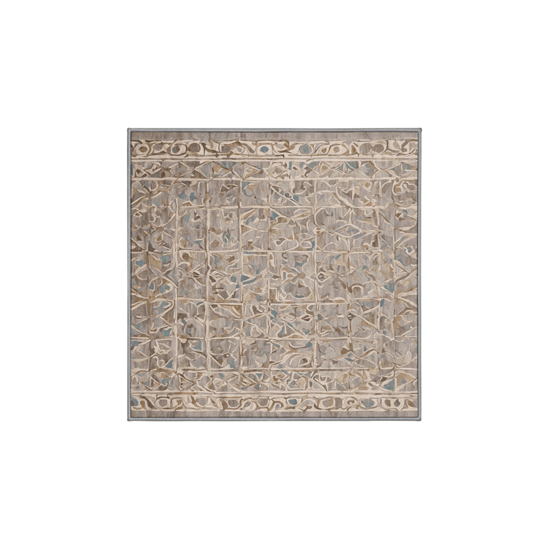 Machine Washable Gray Area Rug, Square 8'