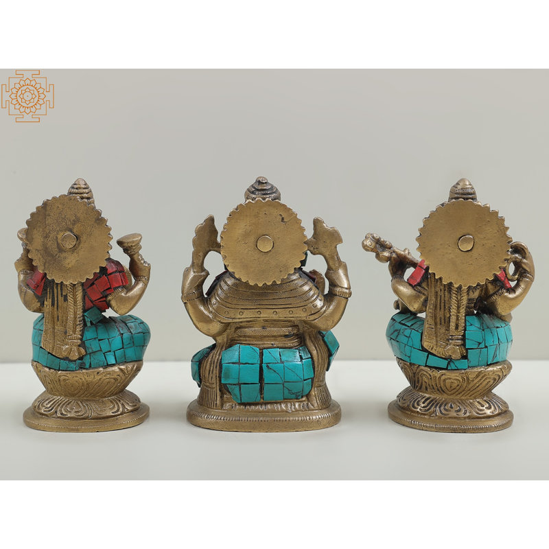 Ensemble de 3 figurines Saraswati-Ganesha-Lakshmi