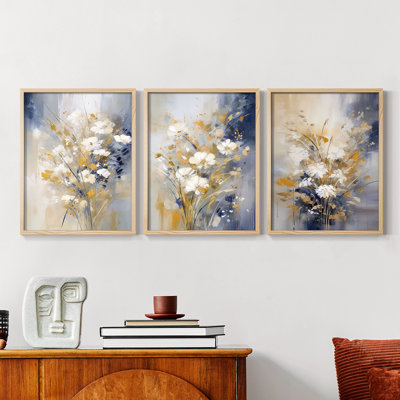 Floral Study  Series  XCIII  -Set Of 3 Framed Giclee Prints -Ready to Hang