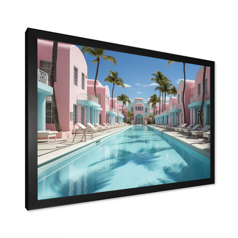 «USA Miami Vibes - USA», reproduction sur toile, Cadre simple noir, H 24 po x l 32 po x P 1 po