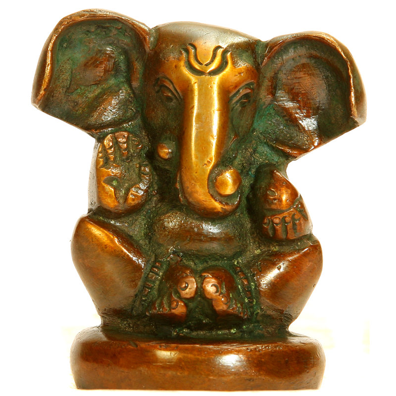 2" Miniature Brass Baby Ganesha Statue | Small Handcrafted God Idol for Car Dashboard, Office Desk & Travel Altar | "Good Luck" Pocket Charm