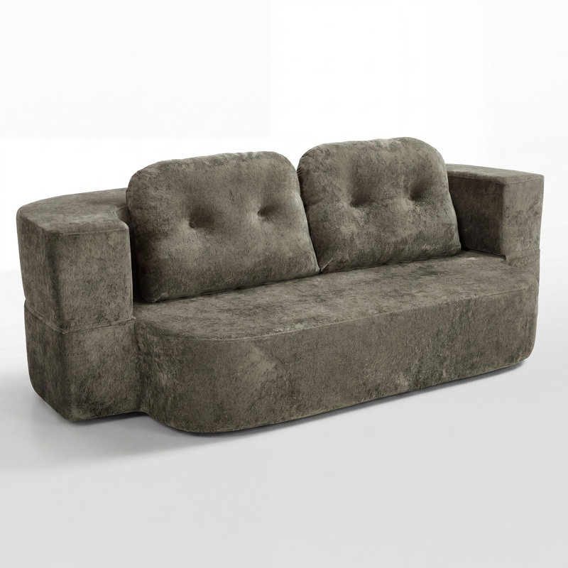 Boneless 78.7" Convertible Folding Sofa Bed Full Size, Comfy Boneless Loveseat Fold Out Couch With Pillows & Armrest, Green
