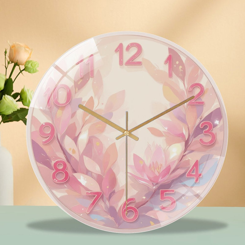 Horloge florale avec chiffres roses - horloge murale moderne en verre 12 po