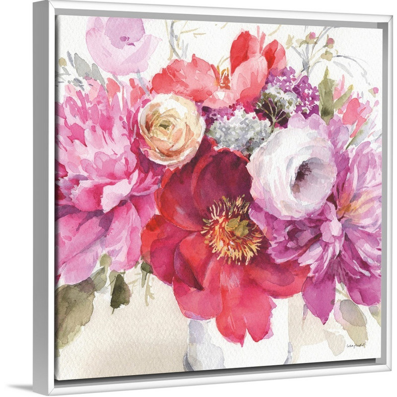 Visiblement rose 01 carré par Lisa Audit - reproduction d'art, Toile blanche encadrée, H 14 po x l 14 po x P 1,75 po