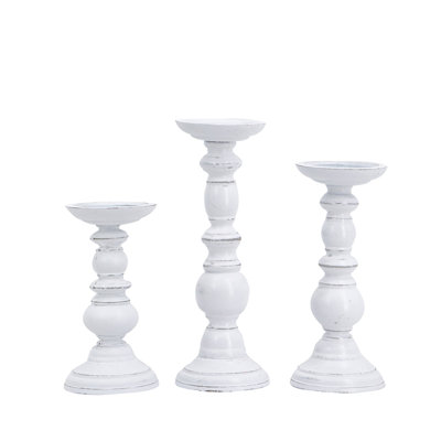 Wooden Pillar Candle Holders - Set of 3