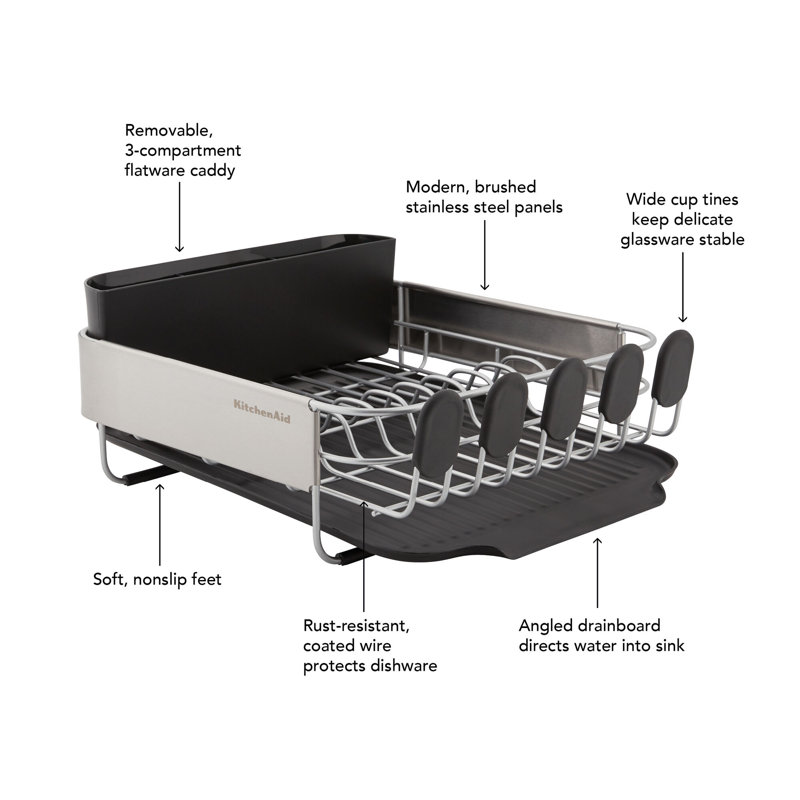 KitchenAid® Compact Stainless Steel Dish Rack, 16.06-Inch, Black