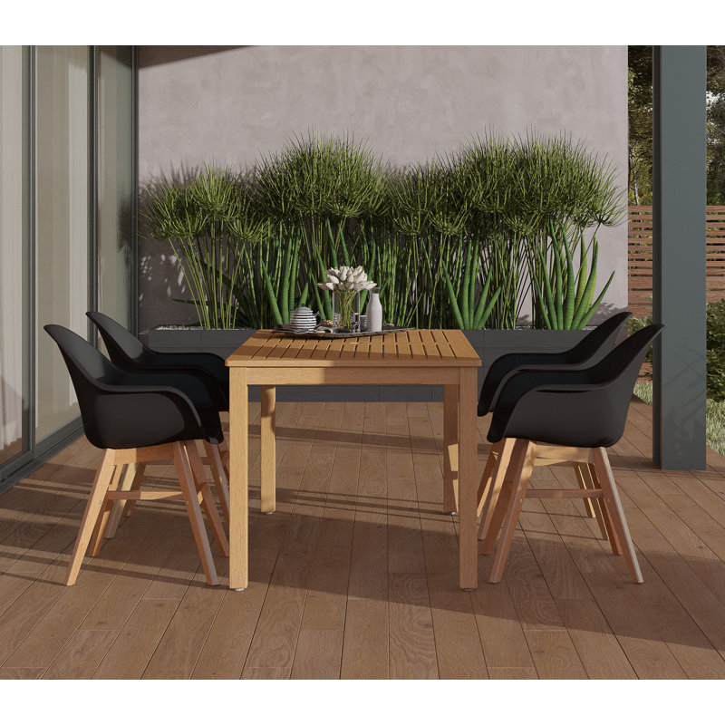 Anautica Rectangular 4 - Person 59" Teak Finish Outdoor Furniture Dining Set, Black