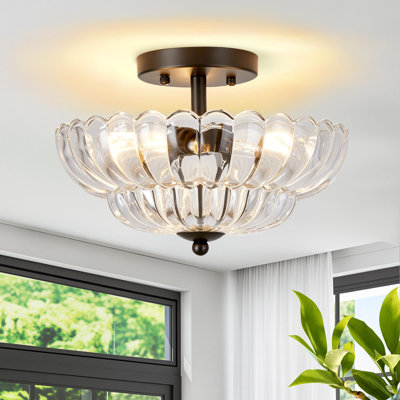 Modern 3-Light Flush Mount Ceiling Light With Flower Glass Shade, Flush Mount Light Fixture For Living Room,Hallway,Entryway,Bedroom