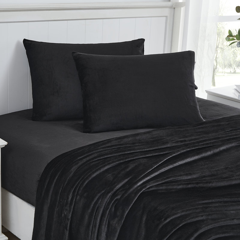 Ultra Soft Microplush Solid Fleece Sheet Set - King, Black, King Sheet Set with 2 Pillowcases, Black