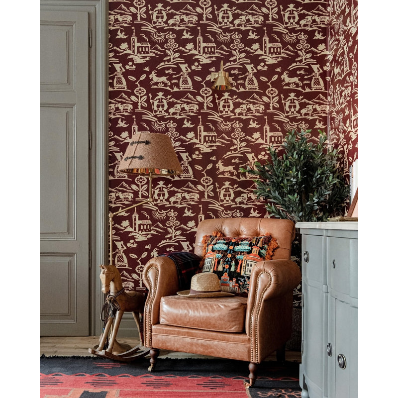 Tyrol Apres-Ski Home Wallpaper Roll, Beige/Indigo