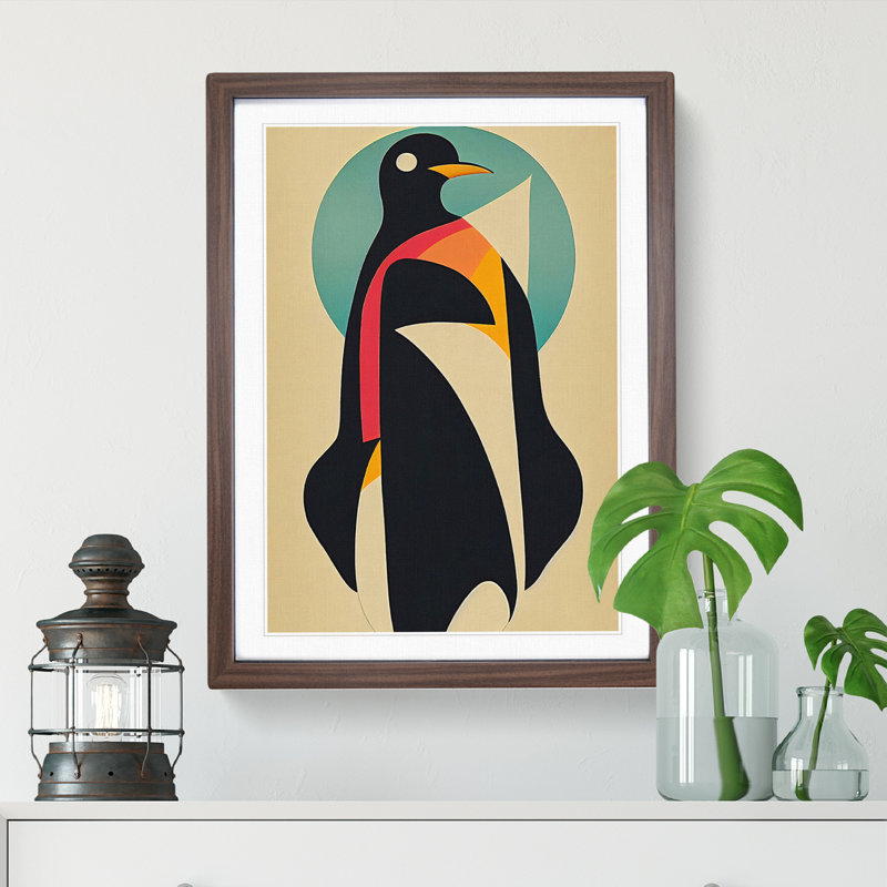 Abstract Penguin No.3 - Single Picture Frame Print, 64cm H x 46cm W x 2cm D, Walnut Framed