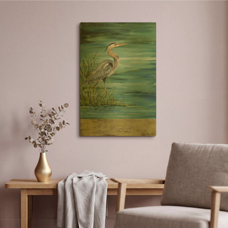 «Great Blue Heron 2» par Jean Plout, art mural en métal doré, 16 po x 24 po, 16"x24"