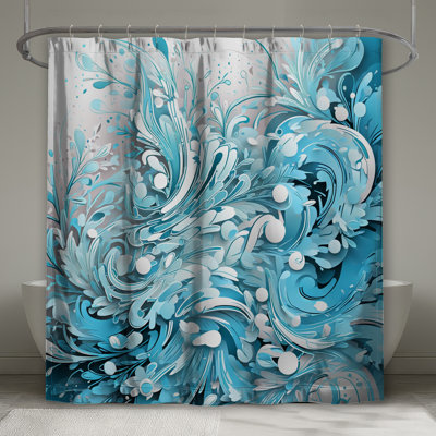 Rideaux de douche tourbillonnants à motif abstrait bleu très long