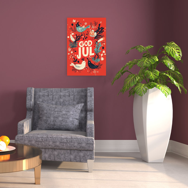 God God Festive Birds, fantaisiste, oiseau abstrait, nature, art mural d'hiver, H 24 po x l 16 po