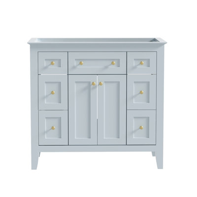 【Évier non inclus, meuble-lavabo de base seulement】 Meuble-lavabo 36 po sans lavabo, meuble-lavabo simple autoportant moderne à 6 tiroirs et 2 armoires, meuble de rangement pour salle de bain, ensemble de meuble-lavabo à cadre en bois massif