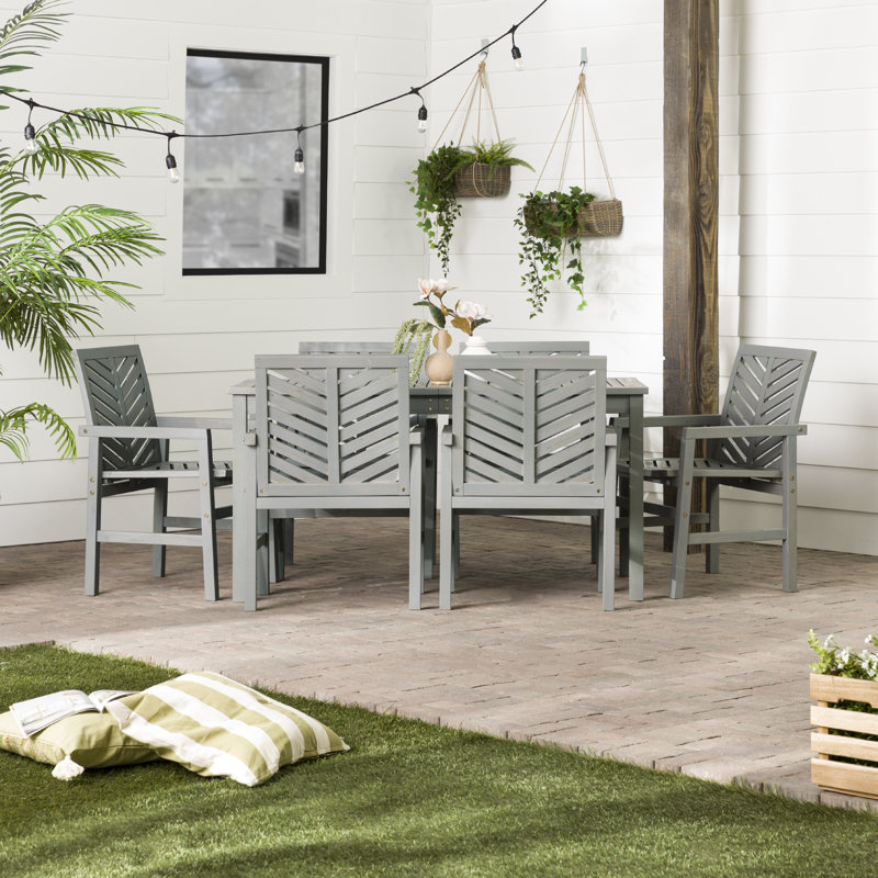 Alfonsi 6 - Person Acacia Wood Patio Dining Set with Rectangular Table, Gray Wash