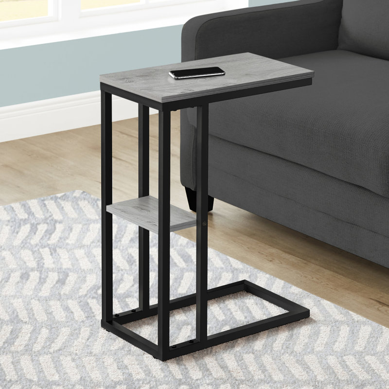 Table d'appoint, en forme de C, bout, côté, collation, salon, chambre à coucher, stratifié gris, métal noir, contemporain, moderne