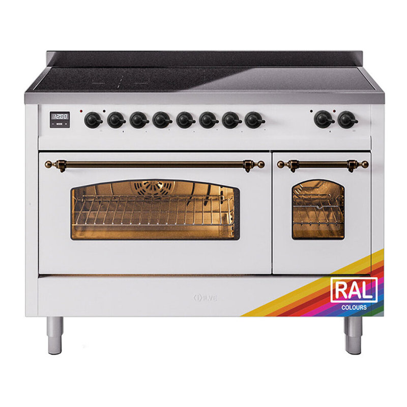 Cuisinière à induction 48 pouces avec 6 éléments à induction ILVE Nostalgie II Series (porte en verre), RAL / bronze