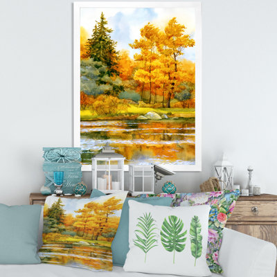 Forêt automnale au bord du lac II - Peinture sur toile
