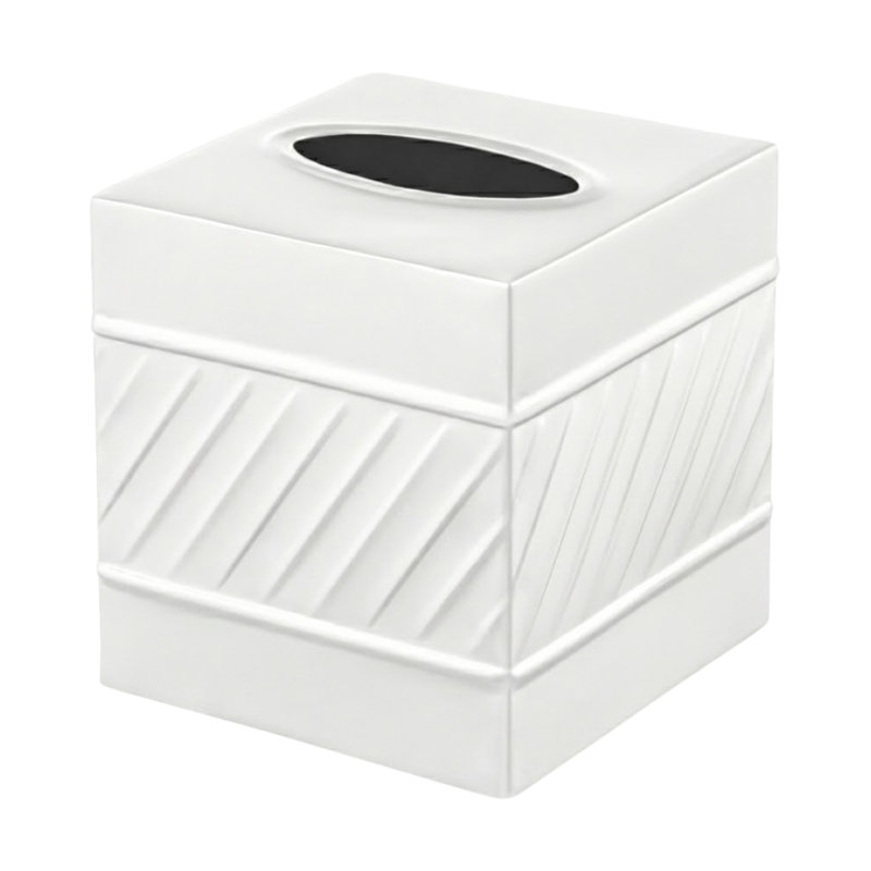 Wave Embossed Metal Tissue Box Cover, White
