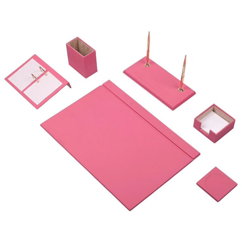 Michalea Leather / Faux Leather Desk Organiser Set, Pink