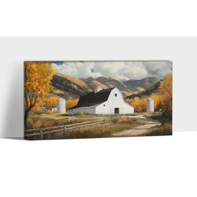 Fall Landscape Wall Art - Autumn Pictures Wall Decor, Vintage Farmhouse Canvas Wall Art, Fall Artwork Prints for Living Room, Rustic Home Wall Decoration Frame Wrapped Canvas Painting, 12×24 inches