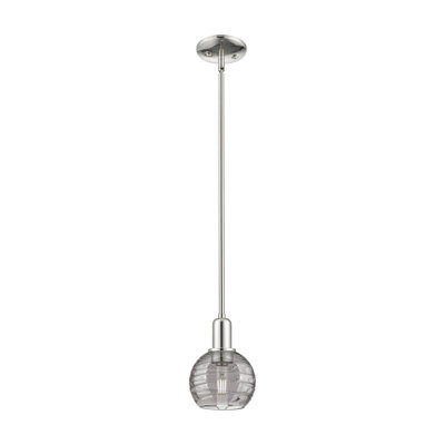 Downtown Urban - Athens Deco Swirl - 1 Light 6" Cord Hung Mini Pendant - Polished Nickel Finish - Light Smoke Deco Swirl Shade