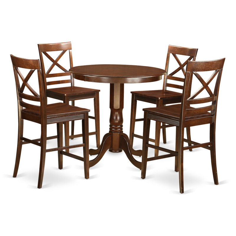 5 Piece Kitchen Counter Set Includes a Round Dining Room Table with Pedestal and 4 Dining Chairs, Mahogany, Mahogany