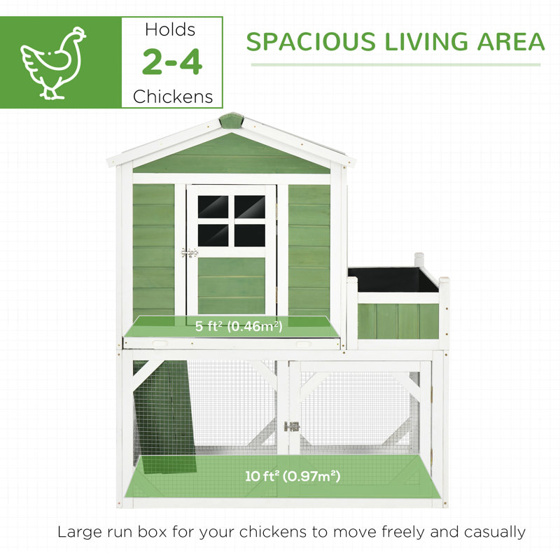Deera 13 Square Feet Chicken Coop with Chicken Run and Roosting Bar for up to 4 Chickens