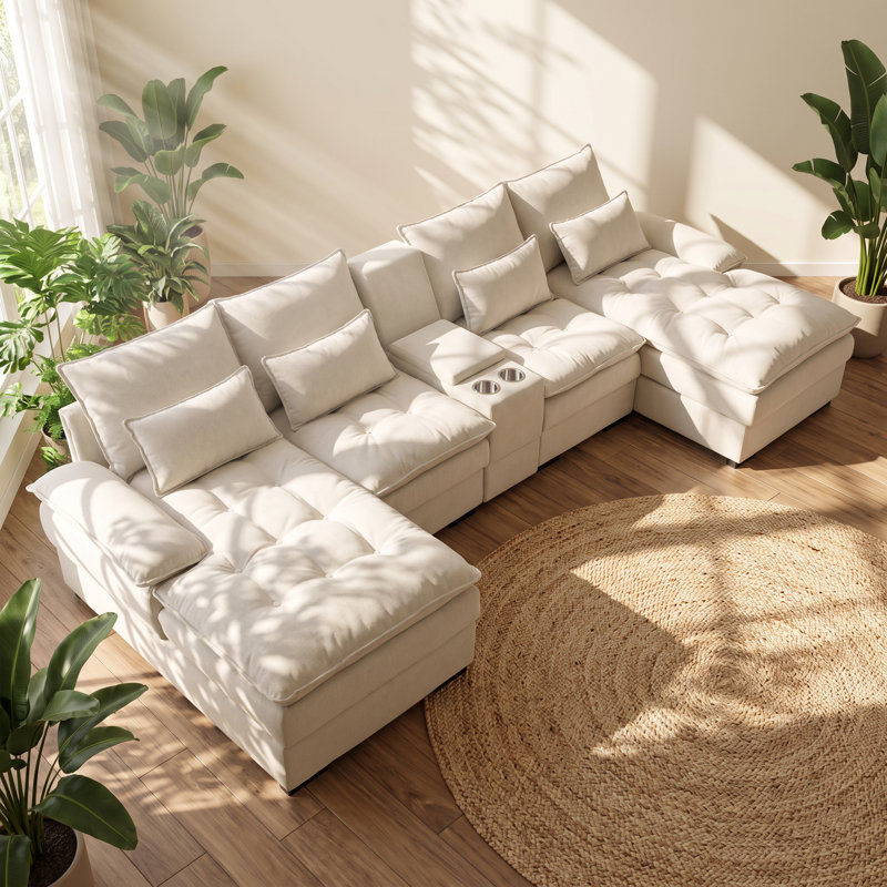 Upholstered 130 " Linen U-Shaped Corner Sectional