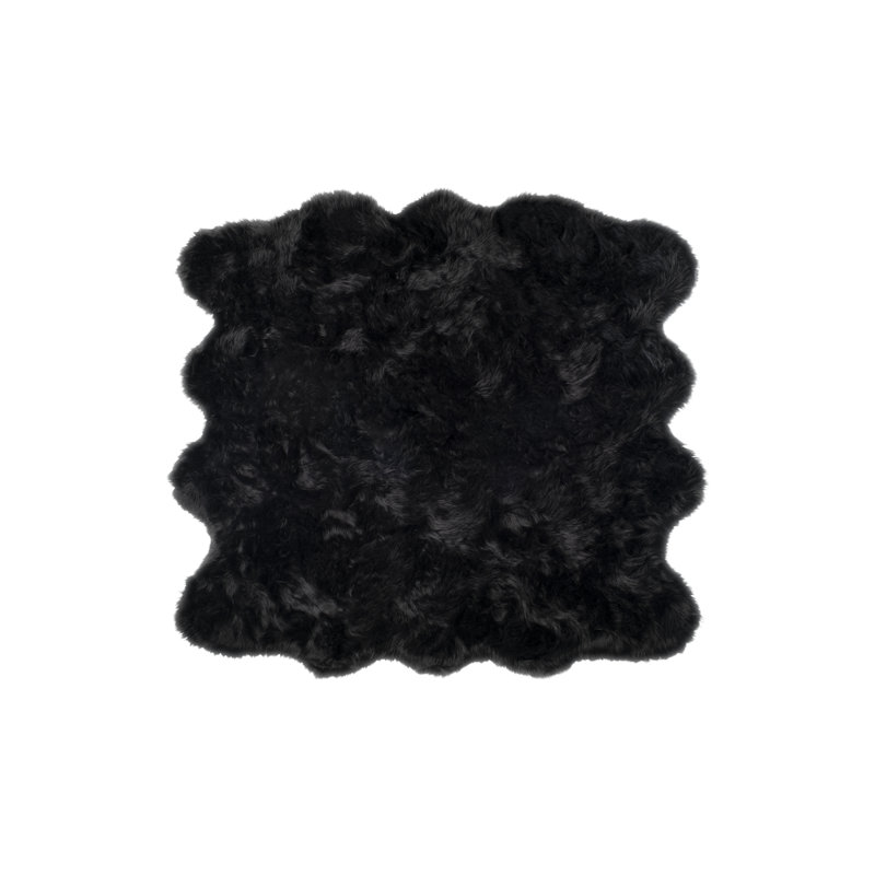 Laperle Black Faux Sheepskin Fur Area Rug, 6' x 6'