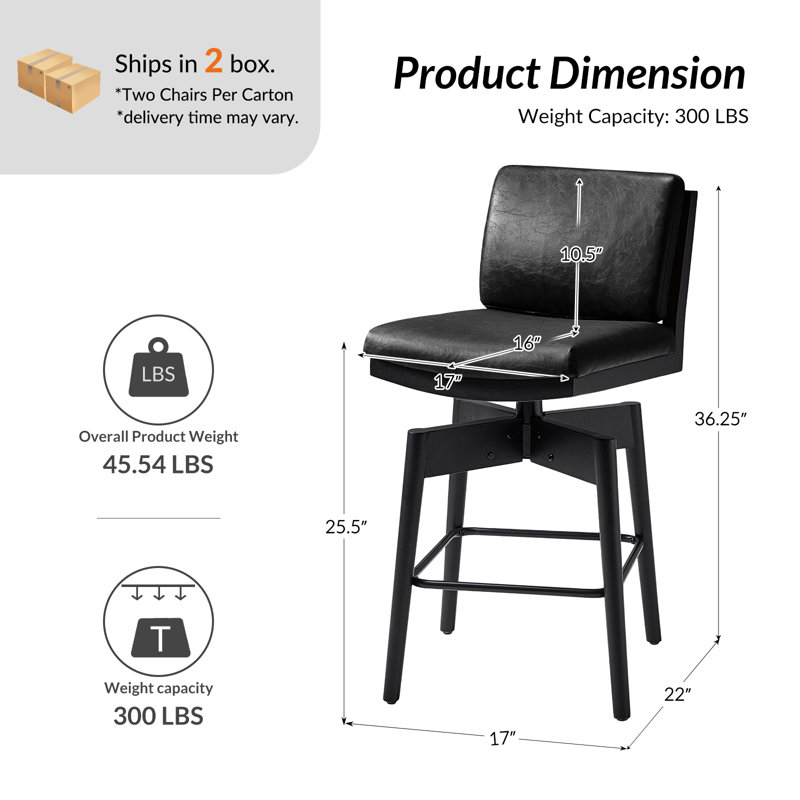 Lafrance Modern Barstool with Adjustable Features, Black, 2