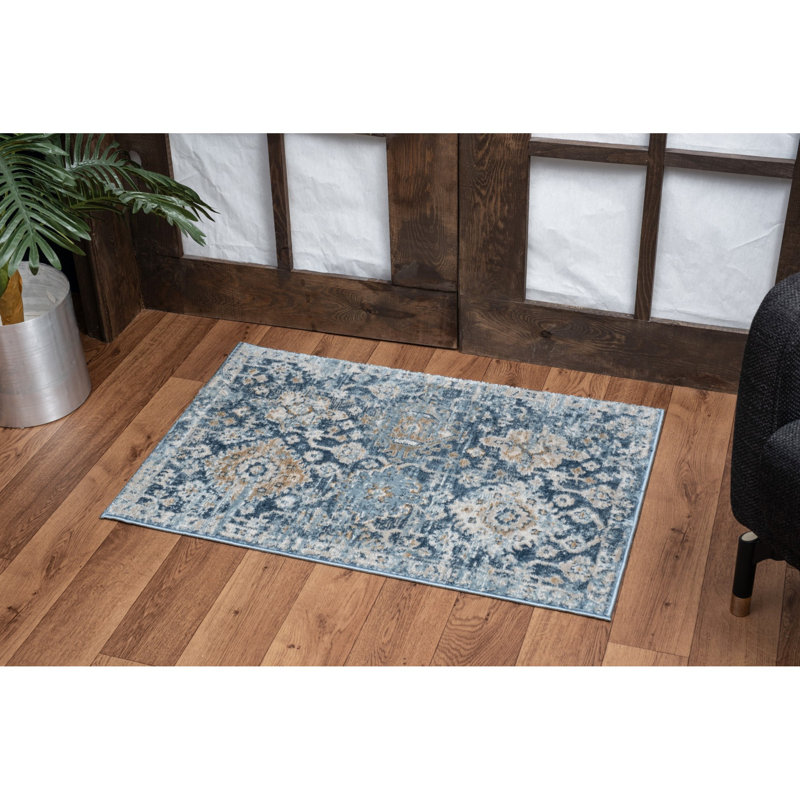 Tapis en polyester résistant aux taches de conception élégante bleu marine 2 pi 3 pi - idéal pour les espaces très passants