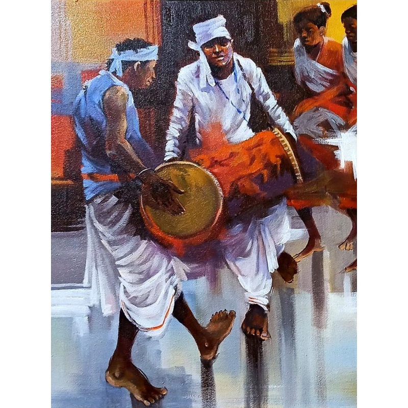 Danse rythmique de Jhumar | Acrylique sur toile | Par Praween Karmakar