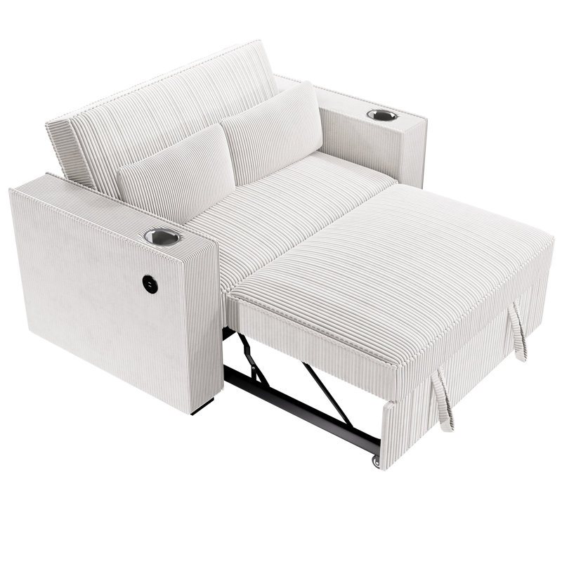 Coussin en velours côtelé beige avec porte-gobelets et fonction convertible - Coussin pour une bonne nuit de sommeil, Beige