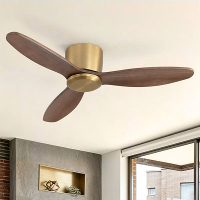 Ventilateur de plafond moderne en bois massif à 3 pales, montage encastré, avec télécommande