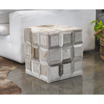 Leather Cowhide Pouf - Grey Ottoman Footstool