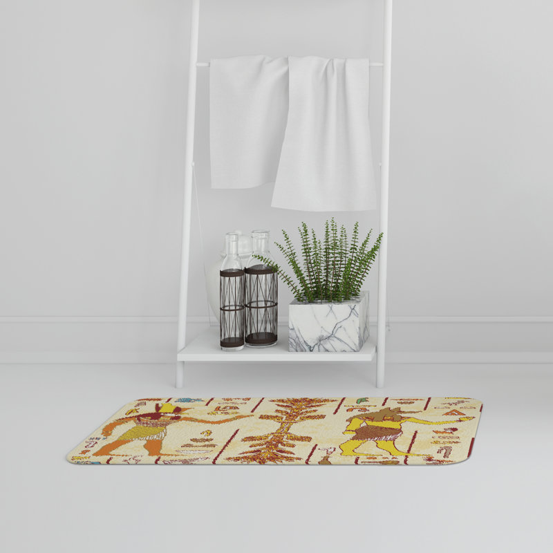 Aiva Non-Slip Bath Rug, Yellow/Orange Geometric Shapes 2