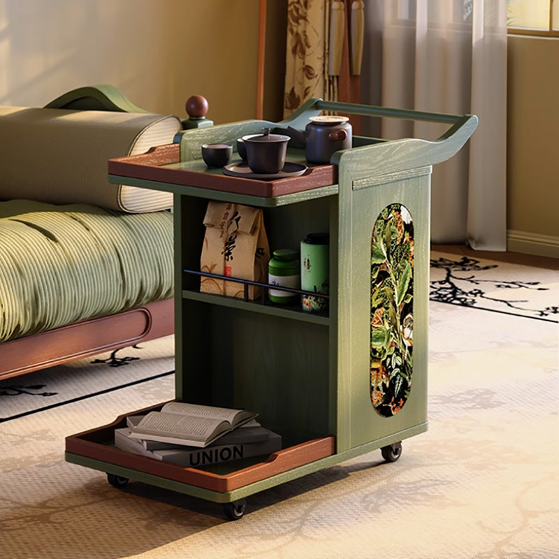 Green Vintage Solid Ash Rolling Coffee Cart