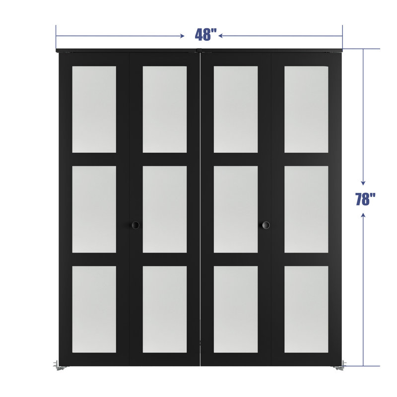 Ensemble de portes pliantes en verre manufacturé 3 pièces en verre givré et noir avec quincaillerie, 48 po x 80 po