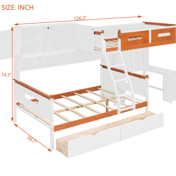 Harriet Bee Twin Over Full Bunk Bed With Built - In Desk, Storage ...