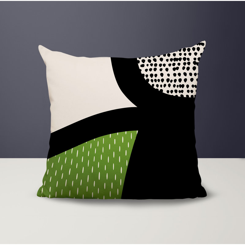 Coussin carré intérieur / extérieur pia, H 19 po x l 19 po, Chartreuse / noir / blanc cassé