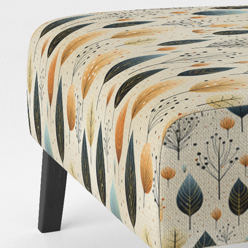 Modern Leaf Patterns - Velvet Upholstered Scandinavian Slipper Chair, Botanical Plants Accent Chair