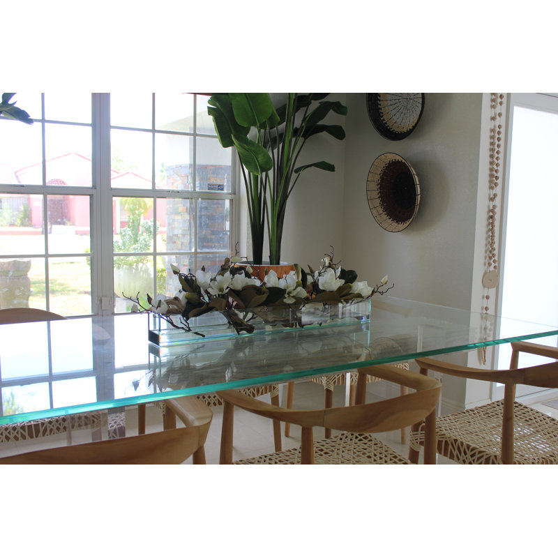 Glass Plate Magnolia Floral Arrangement And Centerpiece In Planter, 10" H x 48" W x 7" D, White