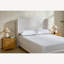 Queen Size Textured Canvas Chenille Look Ivory Upholstered Wingback Bed