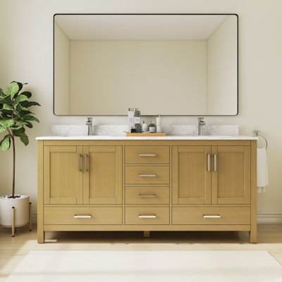 Riverford 72'' Fully Assembled Double Bathroom Vanity With Solid Surface White Granite Top